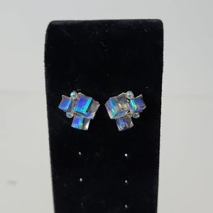 Vintage Aurora Borealis Rhinestone Cube Earrings